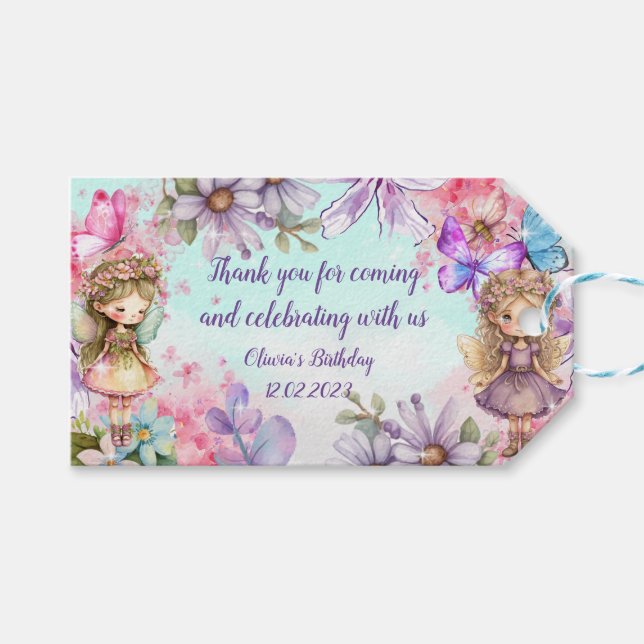 Fairy Party Garden Fairy Birthday Gift Tag (Front (Horizontal))