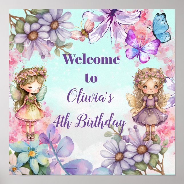 Fairy Party Garden Fairy Birthday Welcome Poster (Front)
