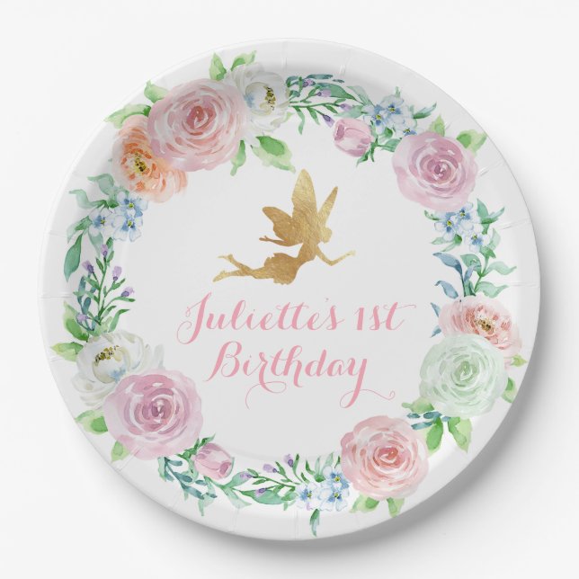 Fairy Party Plates, Fairy Birthday or Baby Shower Paper Plate (Front)