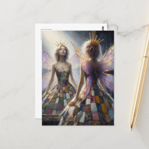Fairy Patchwork Dress and a Gold Crown Postcard
