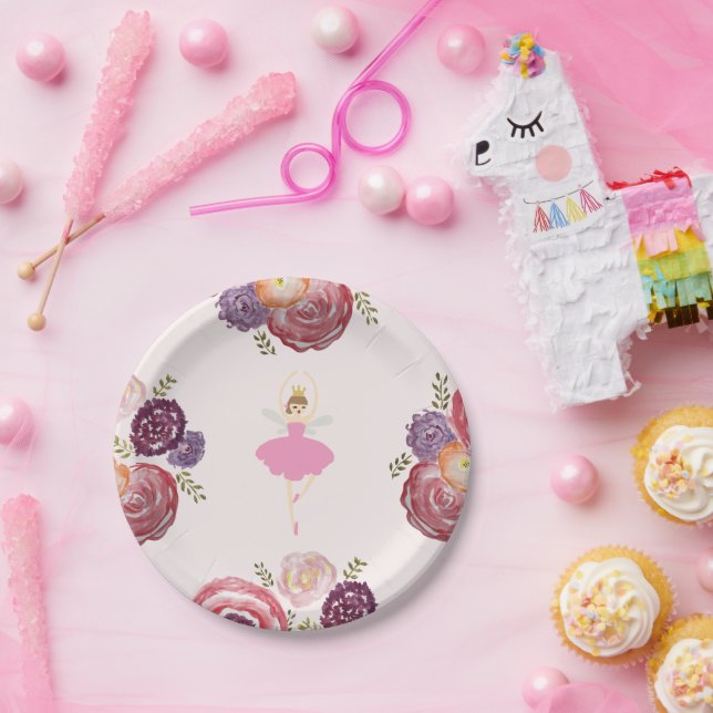 Fairy Pink Flower Painting Paper Plate (Party)