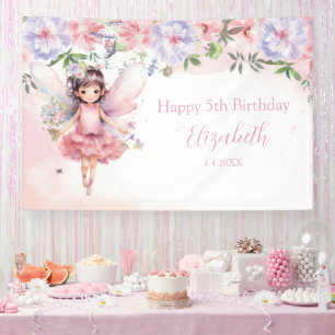 Fairy pink forest Happy Birthday  backdrop banner