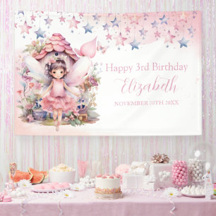 Fairy pink forest Happy Birthday  backdrop banner