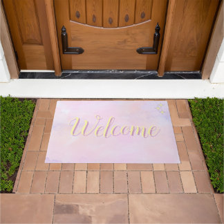 Fairy Pink, Purple, and Yellow Watercolor Door Mat