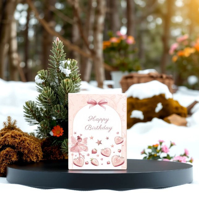 Fairy Pink Strawberry Girl Birthday Greeting Card (Creator Uploaded)