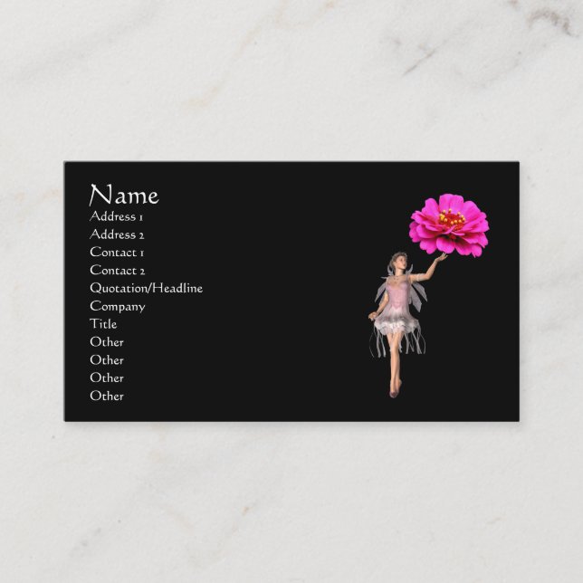 Fairy Pink Zinnia Flower Fantasy Business Card (Front)