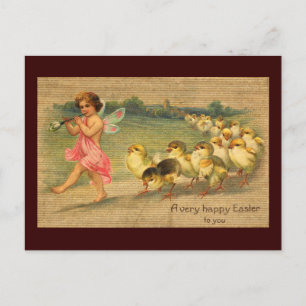 Fairy Piper and Chicks Vintage Easter Holiday Postcard