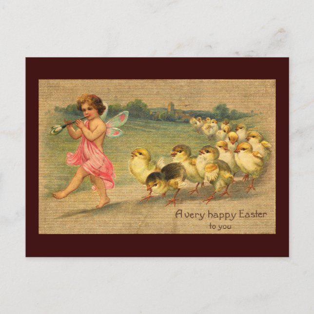 Fairy Piper and Chicks Vintage Easter Holiday Postcard (Front)