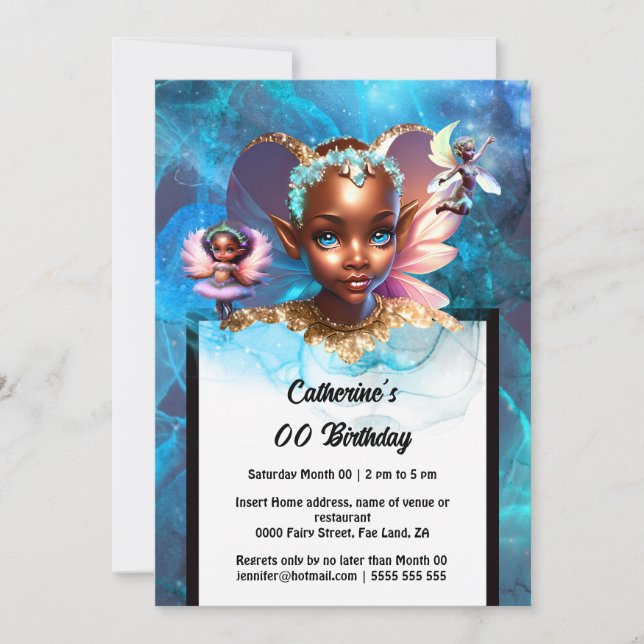 Fairy pixie melanin princess enchanted girly girls invitation (Front)