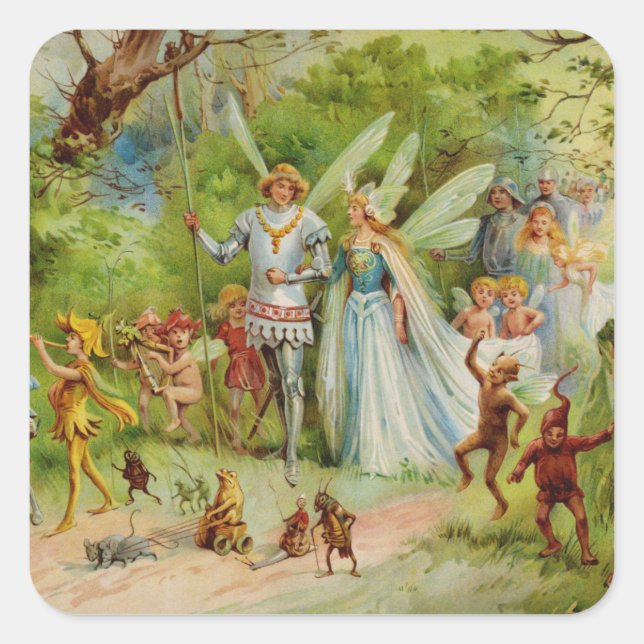 Fairy Prince and Thumbelina in the Magic Wood Square Sticker (Front)