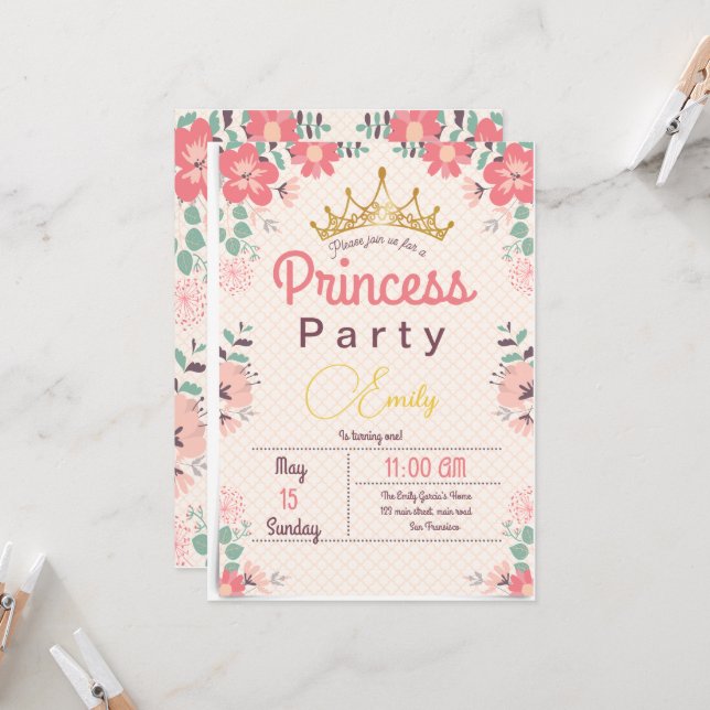 Fairy Princess 1st Birthday Floral Birthday  Invitation (Front/Back In Situ)