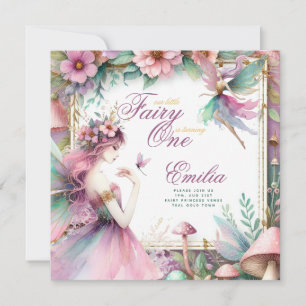 Fairy Princess 1st Birthday or EDIT AGE Teal Gold Invitation