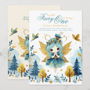Fairy Princess 1st Birthday or EDIT AGE Teal Gold Invitation