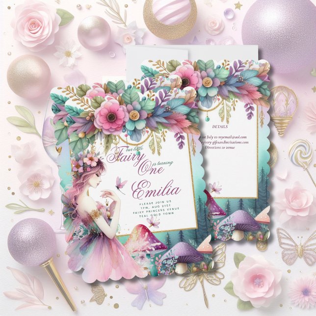 Fairy Princess 1st Birthday or EDIT AGE Teal Gold Invitation (Creator Uploaded)