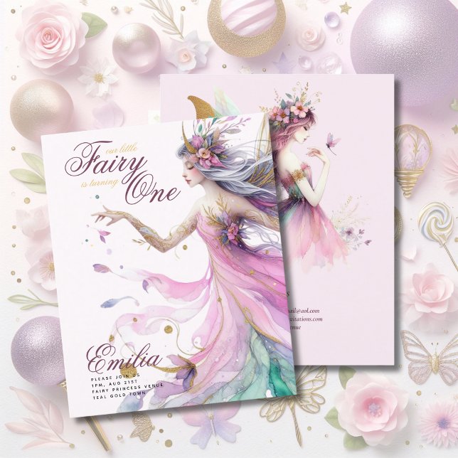 Fairy Princess 1st Birthday or EDIT AGE Teal Gold Invitation (Creator Uploaded)