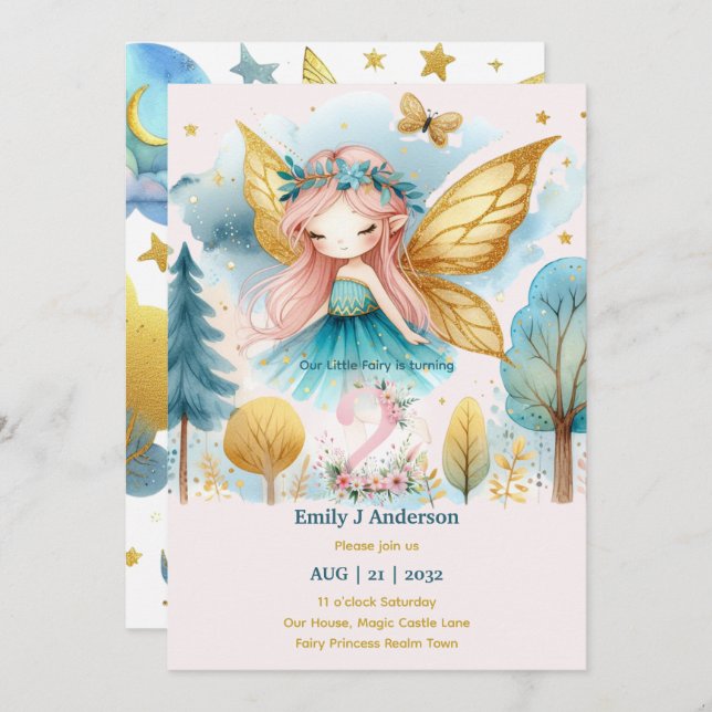 Fairy Princess 2nd Birthday TWO Pink Fairycore Invitation (Front/Back)