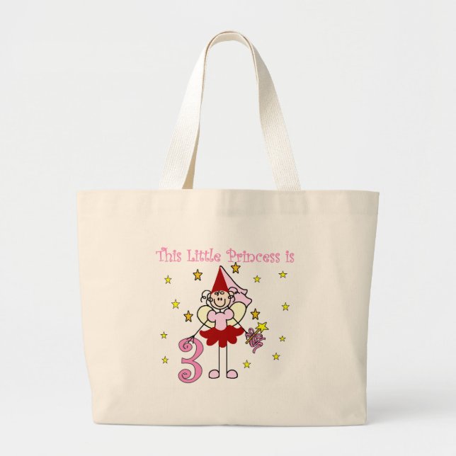 Fairy Princess 3rd Birthday Large Tote Bag (Front)