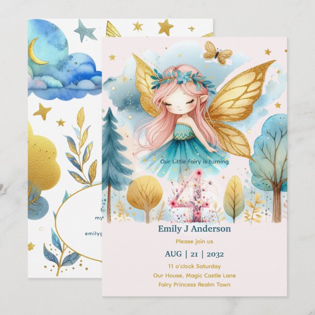 Fairy Princess 4TH Birthday FOUR Pink Fairycore Invitation (Front/Back)