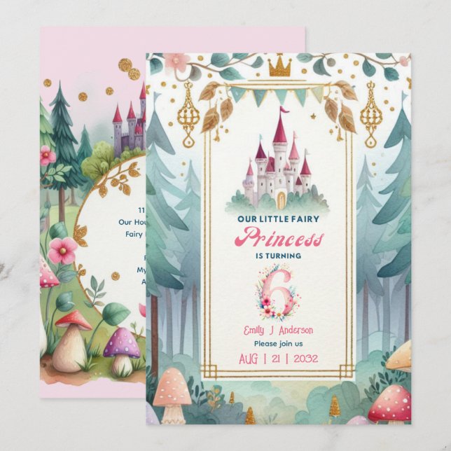 Fairy Princess 6th Birthday Fairytale Fairycore Invitation (Front/Back)