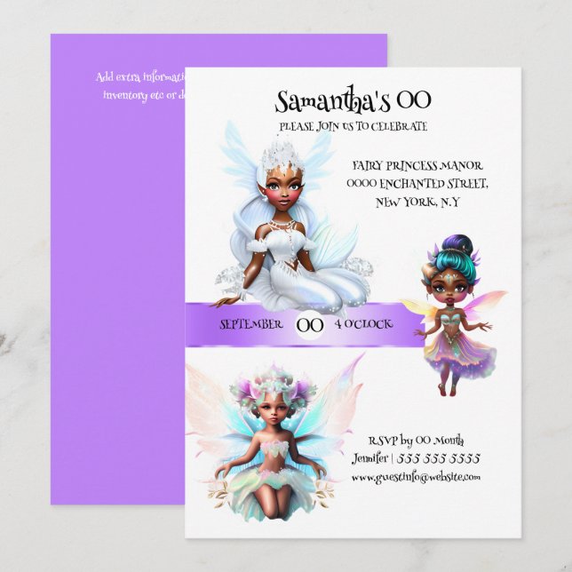 Fairy princess african american fairytale theme invitation (Front/Back)