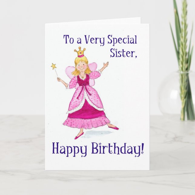 Fairy Princess Birthday Card for a Sister (Front)