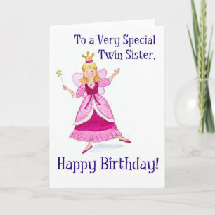 Fairy Princess Birthday Card for a Twin Sister