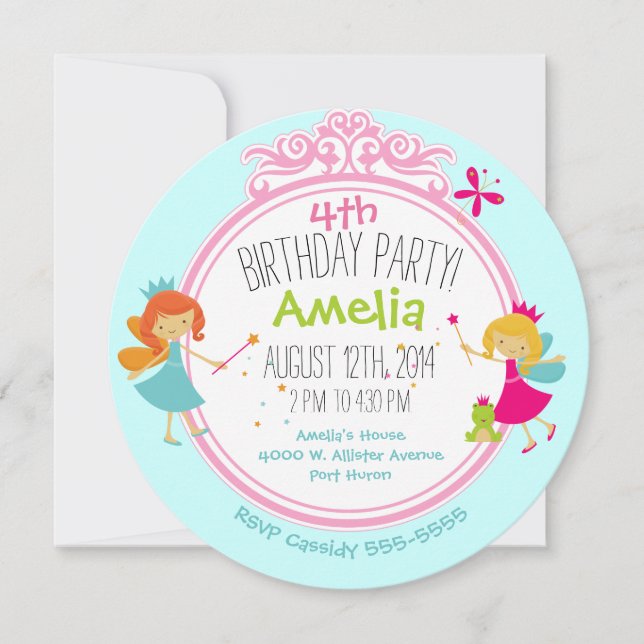 Fairy Princess Birthday Circle Invite (Front)