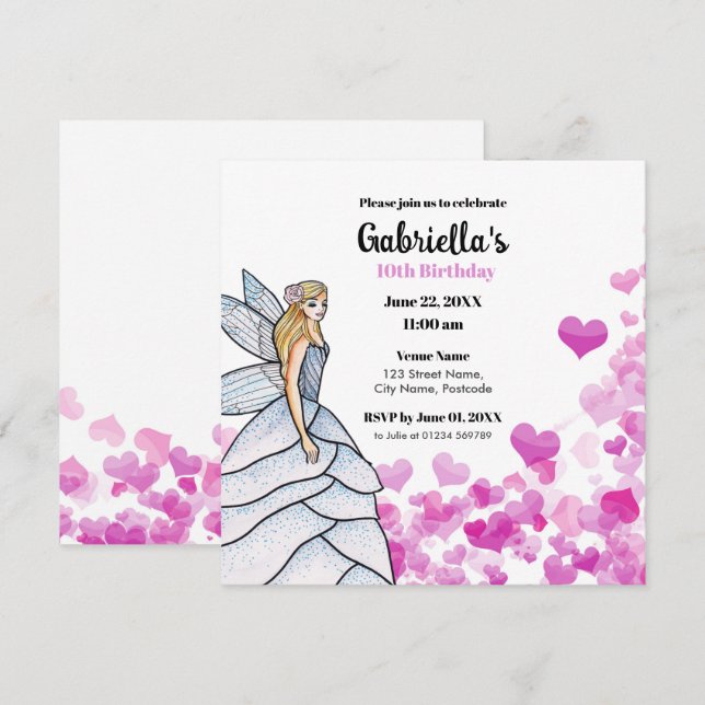 Fairy Princess Bride Dress Fashion Pink Hearts Inv (Front/Back)