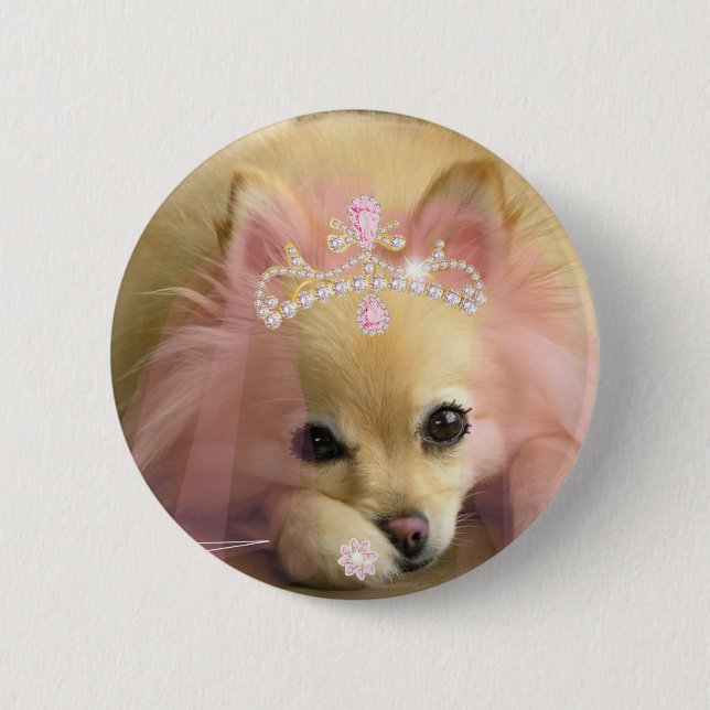 fairy princess dog with diamond crown 6 cm round badge (Front)