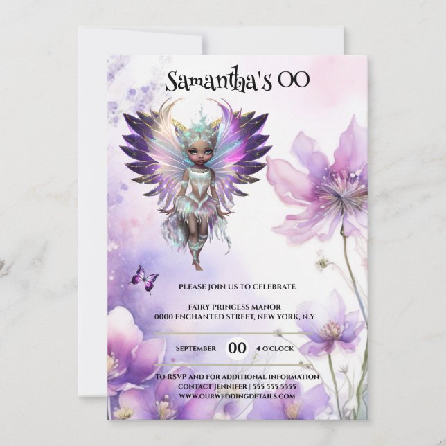 Fairy princess enchanted garden whimsical melanin invitation (Front)