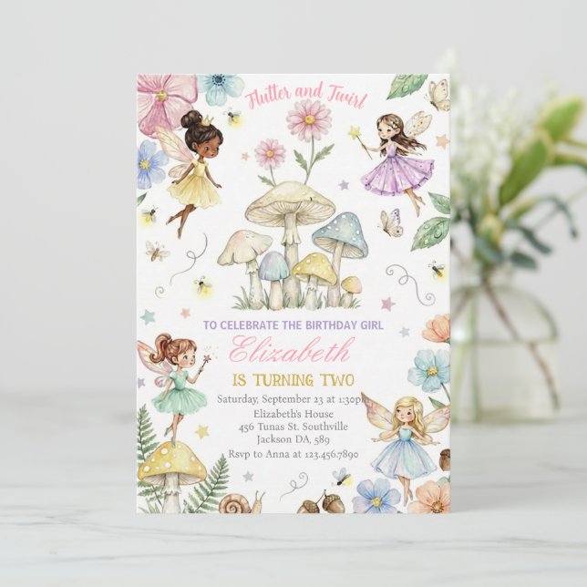 Fairy Princess Flower Garden Girls Birthday Invitation (Standing Front)