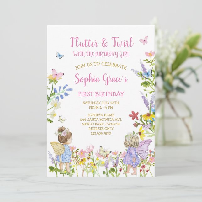 Fairy Princess Flower Garden Girls Birthday Invitation (Standing Front)