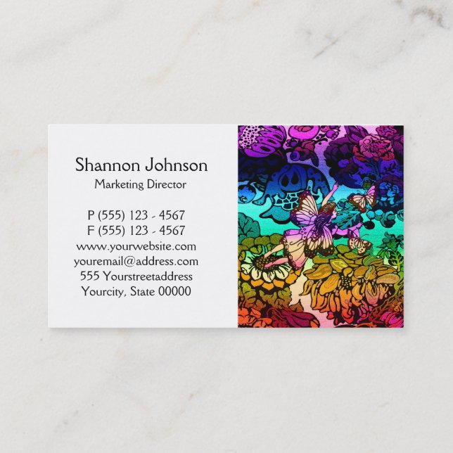 Fairy Princess Flying with Butterflies Business Card (Back)