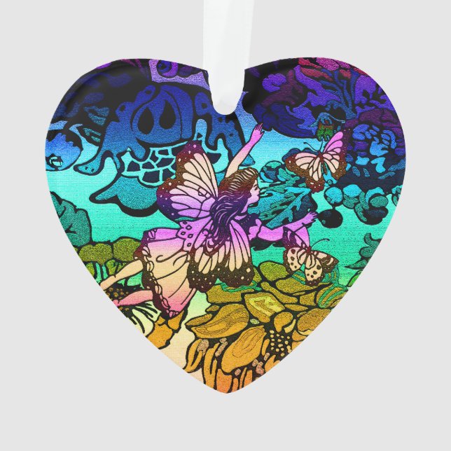 Fairy Princess Flying with Butterflies in a Rainbo Ornament (Back)