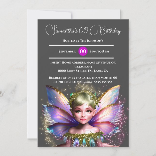 Fairy princess glimmer shiny glitter wings grey  invitation (Front)