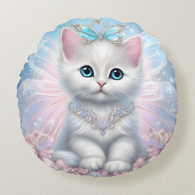Fairy Princess Kitten Round Cushion (Front)