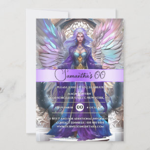 Fairy princess magic castle fairytale girls wings invitation