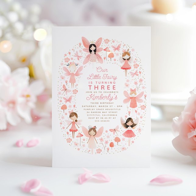 Fairy Princess Magical Girl's Birthday Party Invitation (Fairies Pink Birthday Invitations)