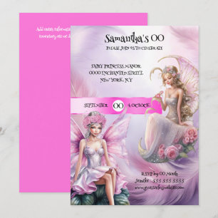 Fairy princess mythical pink fairytale theme girls invitation