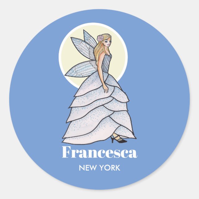 Fairy Princess Petals Dress Fashion Illustration Classic Round Sticker (Front)