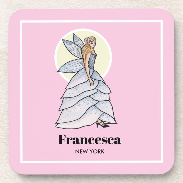 Fairy Princess Petals Dress Fashion Illustration Coaster (Front)