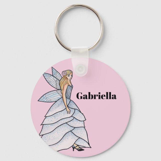 Fairy Princess Petals Dress Fashion Illustration Key Ring (Front)