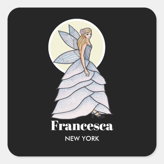 Fairy Princess Petals Dress Fashion Illustration Square Sticker (Front)