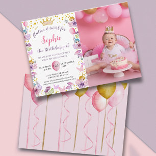 Fairy Princess Pink & Gold 1st Birthday  Invitation