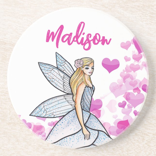 Fairy Princess Pink Hearts Fashion Illustration Gl Coaster (Front)