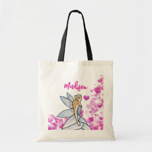 Fairy Princess Pink Hearts Fashion Illustration Tote Bag