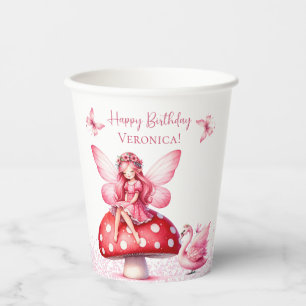Fairy Princess Pink Mushroom Birthday Paper Cups