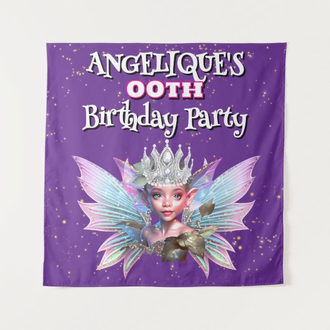 Fairy princess purple decorations girls birthday tapestry (Front)