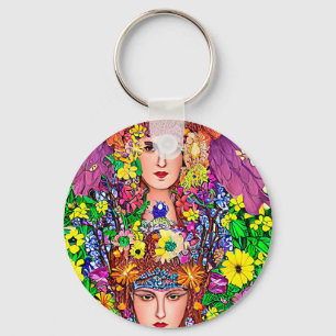 Fairy Princess Sisters floral original art nouveau Key Ring