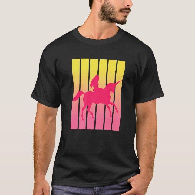Fairy Princess Unicorn Retro Sunset Silhouette T-Shirt (Front)